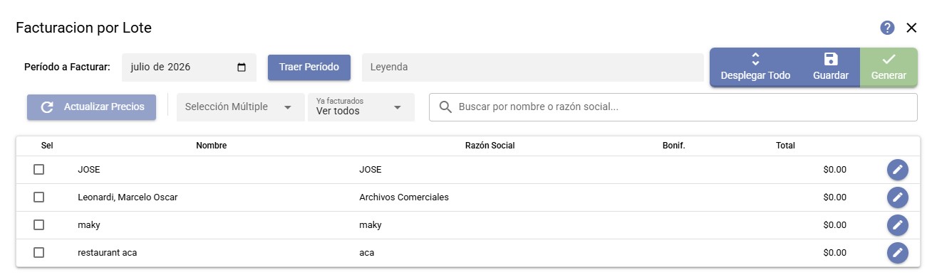 Facturacion por Lote - Sistema de gestion para Abonos